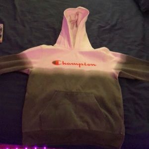 Champion green and white sweatshirt. Orange writing.